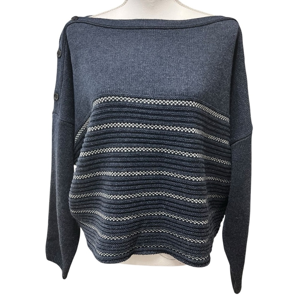 PrAna Phono Sweater Wool Blend Boat Neck Drop Shoulder Oversized Nautical XL